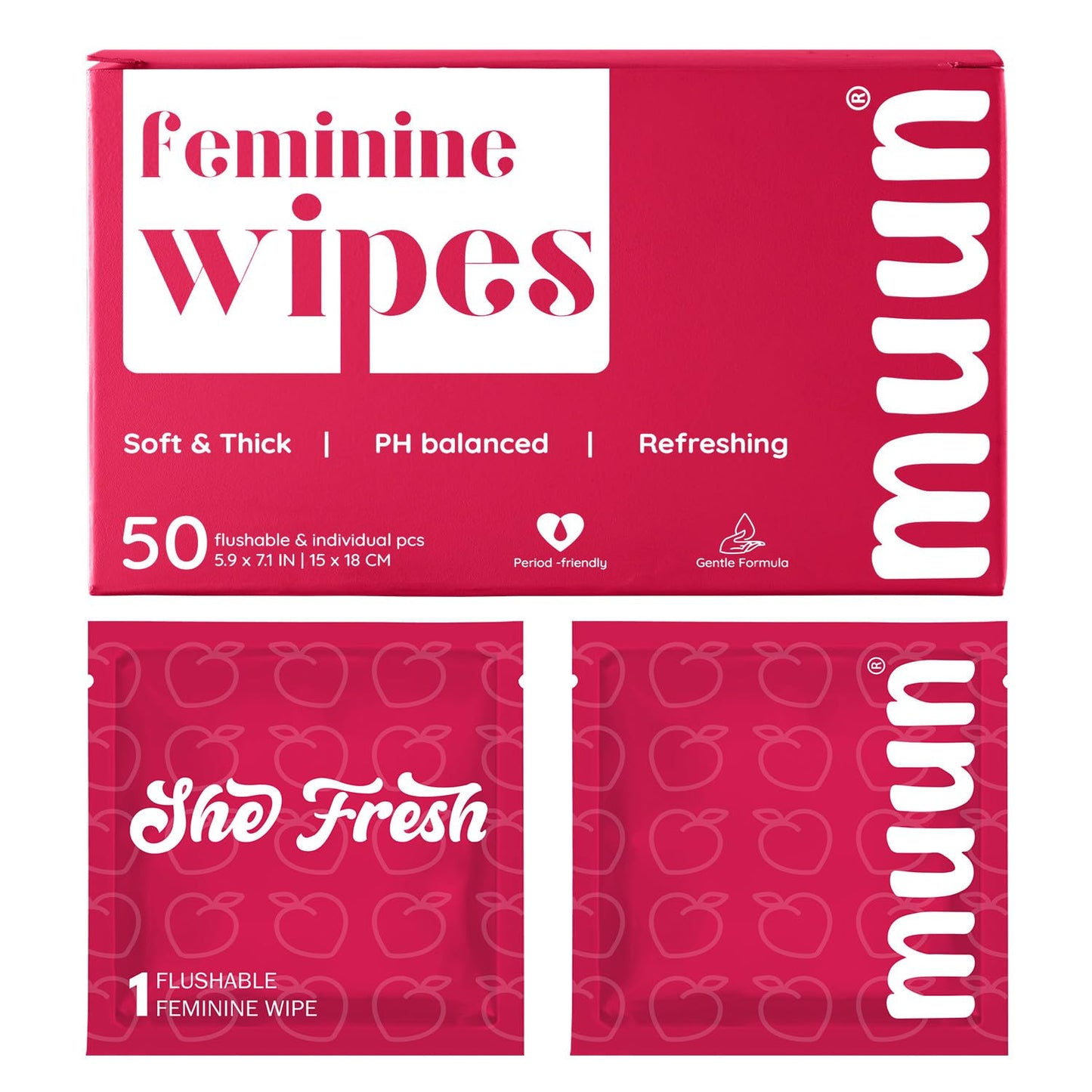 Muun Purely Gentle Feminine Wipes - 50 Count Flushable pH Balanced